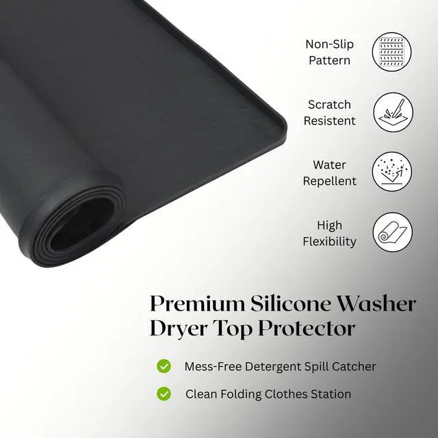 Alt view image 6 of 7 - 54" x 27.5" Silicone Washer Dryer Countertop Mat with 2 Laundry Bags Non-Slip, Waterproof, Dustproof Cover for Laundry Room Organization & Surface Protection (Black)