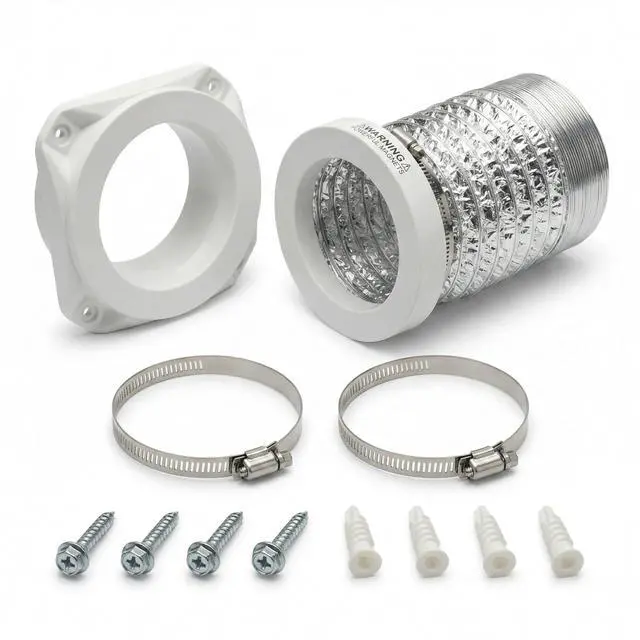 Main image of Magnetic Dryer Vent Kit for Tight Spaces - Self-Aligning Mag-Snap Connector, Heat Resistant & Flame Retardant ABS, Airtight Seal, Includes 4" x 2.6ft Flexible Duct & Clamps