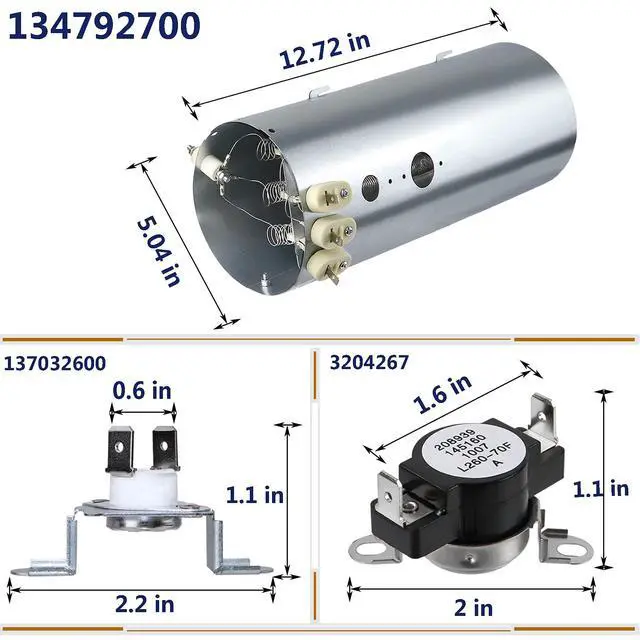 Alt view image 2 of 7 - 134792700 Dryer Heating Element Compatible with Electrolux Frigidaire Dryer | Include137032600 Thermal Limiter and 3204267 Thermostat, Replacement PS2349309 AP4368653 AP4368739 PS2349395 and AP21314