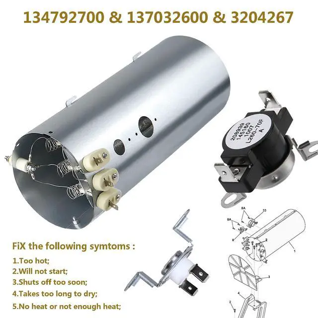 Alt view image 7 of 7 - 134792700 Dryer Heating Element Compatible with Electrolux Frigidaire Dryer | Include137032600 Thermal Limiter and 3204267 Thermostat, Replacement PS2349309 AP4368653 AP4368739 PS2349395 and AP21314