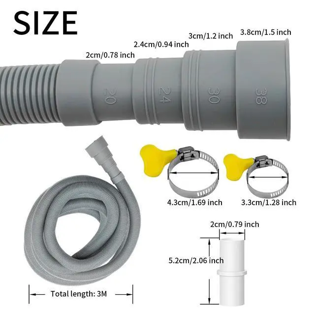 Alt view image 2 of 7 - 10ft Universal Washing Machine Drain Hose Extension Kit | Flexible Universal Washer & Dishwasher Drain Hose Replacement with 1 Extension Adapter,4 Clamps and 1 U-Bend Holder