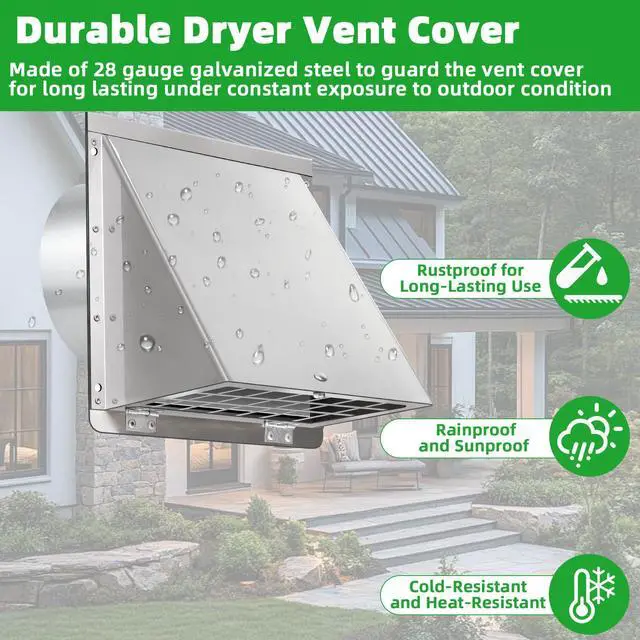 Alt view image 5 of 7 - 4 Inch Dryer Vent Cover Outside with Mesh with Cushioned Flap,304 Stainless Steel Wall Vent Exhaust Vent Cover,4" Outdoor Dryer Vent Cover Hood Exterior Wall Vent Cover Cap for Range Hood Vent AC Vent