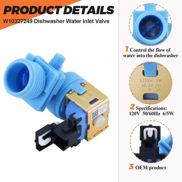 Alt view image 2 of 7 - (2026 Upgraded) W10327249 W10327250 W11175771 Dishwasher Water Inlet Valve Fit for Whirlpool,Kenmore 665 662 series,KitchenAid,Amana -Replaces W10195047 W10316814 W11130743