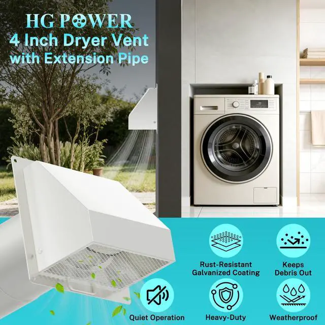 Alt view image 3 of 7 - 4 Inch Dryer Vent Cover Outside with Magnetic Damper, Galvanized Steel Hooded Wall Vent with Removable Screen, 4'' Exterior Dryer Vent for Dryer, Bathroom, Kitchen Exhaust, White