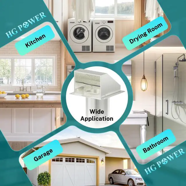 Alt view image 5 of 7 - 4 Inch Dryer Vent Cover Outside with Magnetic Damper, Galvanized Steel Hooded Wall Vent with Removable Screen, 4'' Exterior Dryer Vent for Dryer, Bathroom, Kitchen Exhaust, White