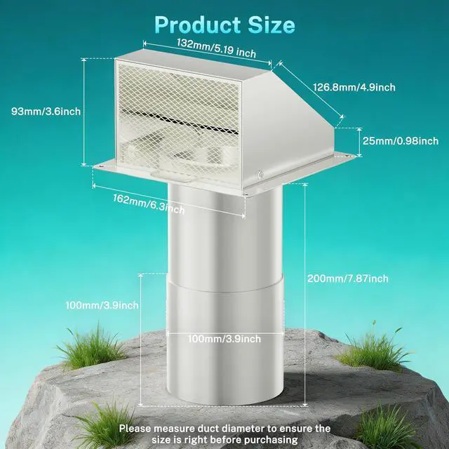 Alt view image 6 of 7 - 4 Inch Dryer Vent Cover Outside with Magnetic Damper, Galvanized Steel Hooded Wall Vent with Removable Screen, 4'' Exterior Dryer Vent for Dryer, Bathroom, Kitchen Exhaust, White