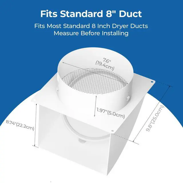 Alt view image 3 of 7 - 8 Inch Exterior Vent Cover, Heavy-Duty Metal Wall Vent Cover with Removable Screen & Non-Return Flap, Outdoor Dryer Vent Hood White