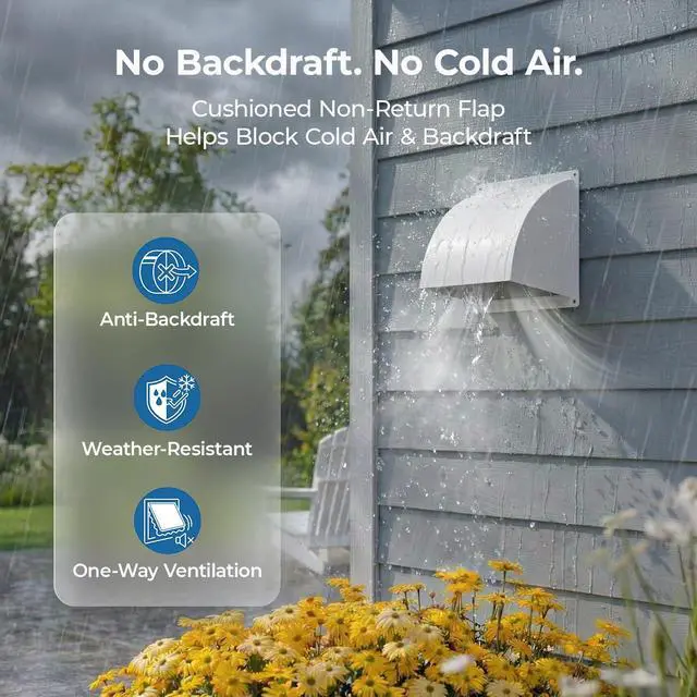 Alt view image 4 of 7 - 8 Inch Exterior Vent Cover, Heavy-Duty Metal Wall Vent Cover with Removable Screen & Non-Return Flap, Outdoor Dryer Vent Hood White