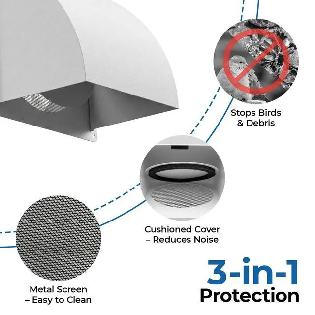 Alt view image 5 of 7 - 8 Inch Exterior Vent Cover, Heavy-Duty Metal Wall Vent Cover with Removable Screen & Non-Return Flap, Outdoor Dryer Vent Hood White
