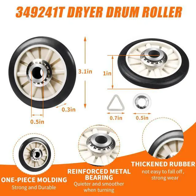 Alt view image 3 of 7 - 4392065 Dryer Repair Kit with 341241 Dryer Belt 691366 Idler Pulley 349241T Drum Roller Replacement for Whirlpool Kenmore Maytag Amana Dryer Parts, Replaces AP6010582 WP691366 AP3131942, wed4815ew1