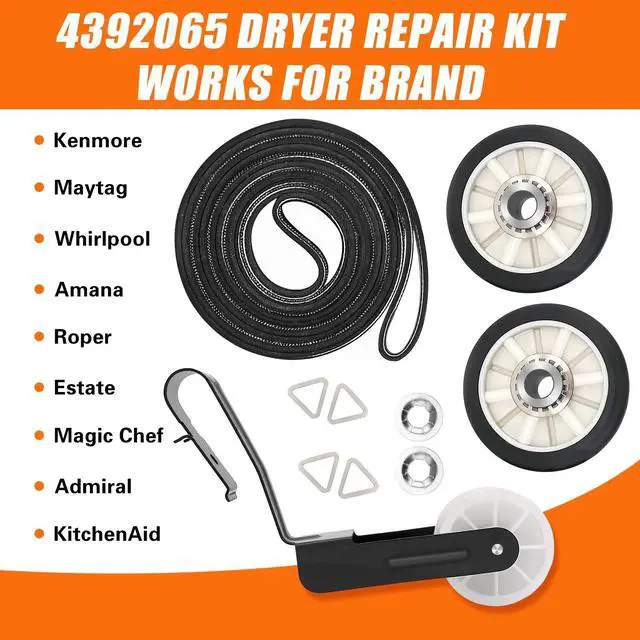 Alt view image 6 of 7 - 4392065 Dryer Repair Kit with 341241 Dryer Belt 691366 Idler Pulley 349241T Drum Roller Replacement for Whirlpool Kenmore Maytag Amana Dryer Parts, Replaces AP6010582 WP691366 AP3131942, wed4815ew1