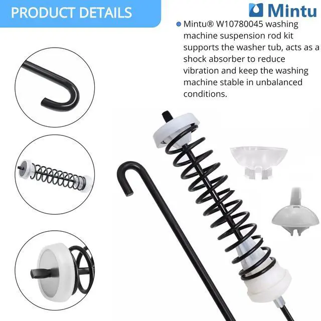 Alt view image 3 of 6 - W10780045 Suspension Rod Kit Replacement For Roper RTW4516FW1 RTW4516FW2 RTW4641BQ0 RTW4641BQ1 VAW3584GW0 VAW3584GW1 WET4027HW0 WETLV27HW0 WETLV27HW1 WGT4027HW0 WGTLV27HW0 WGTLV27HW1 WTW4616FW0 Washer