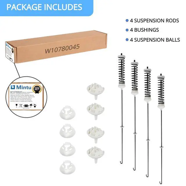 Alt view image 6 of 6 - W10780045 Suspension Rod Kit Replacement For Roper RTW4516FW1 RTW4516FW2 RTW4641BQ0 RTW4641BQ1 VAW3584GW0 VAW3584GW1 WET4027HW0 WETLV27HW0 WETLV27HW1 WGT4027HW0 WGTLV27HW0 WGTLV27HW1 WTW4616FW0 Washer