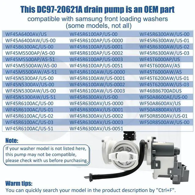 Alt view image 3 of 7 - DC97-20621A, DC97-20621C, DC97-17999N Drain Pump Assembly(OEM) Compatible with samsung washer(some models), Replace Number: DC31-00187A, PX3516-01, AP6807020, 4959632, PS12592830, EAP12592830 etc
