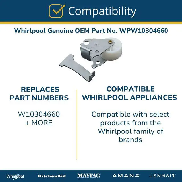 Alt view image 5 of 6 - Whirlpool W10304660 Refrigerator Roller Genuine Original Equipment Manufacturer (OEM) Part