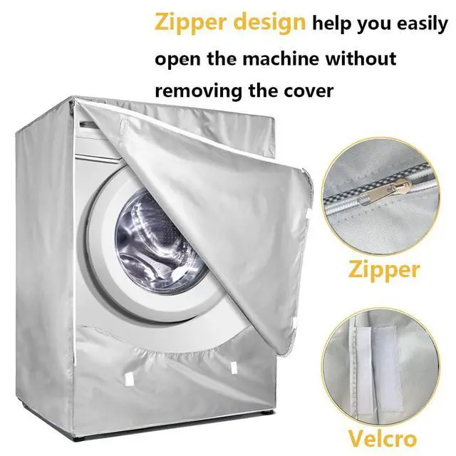 Alt view image 5 of 7 - 2Pack Washer and Dryer Covers, Washing Machine Cover with Zipper Design, Waterproof & Dustproof & Anti-UV Washer Covers Fit for Most Front Load Machine, 27"W x 33"D x 39"H -Silver