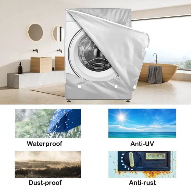 Alt view image 6 of 7 - 2Pack Washer and Dryer Covers, Washing Machine Cover with Zipper Design, Waterproof & Dustproof & Anti-UV Washer Covers Fit for Most Front Load Machine, 27"W x 33"D x 39"H -Silver