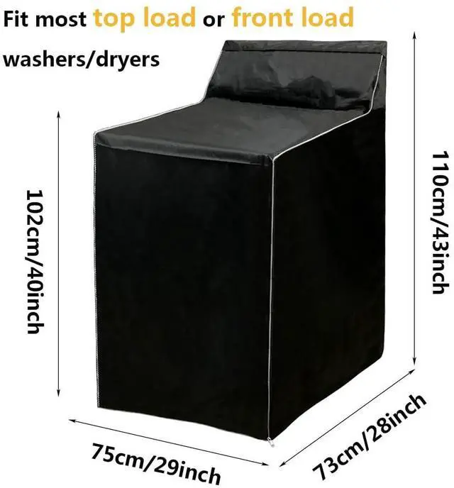 Alt view image 2 of 7 - 2Pack Washer and Dryer Covers, Portable Washer Cover with Zipper Design Dustproof Waterproof Laundry Covers for Washer and Dryer, Washing Machine Cover Fit for Most Top Load Machine(Black)