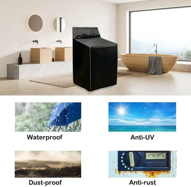 Alt view image 5 of 7 - 2Pack Washer and Dryer Covers, Portable Washer Cover with Zipper Design Dustproof Waterproof Laundry Covers for Washer and Dryer, Washing Machine Cover Fit for Most Top Load Machine(Black)