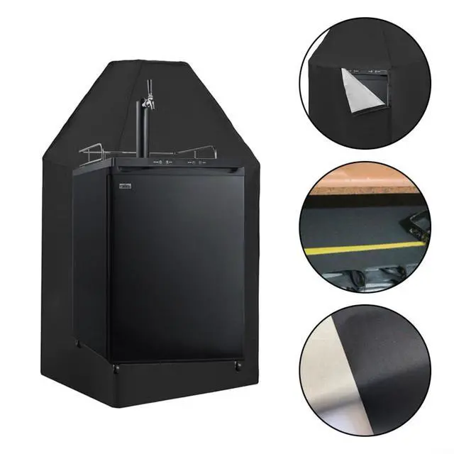 Alt view image 5 of 7 - Outdoor Beer Dispenser Cover for Kegerator, 420D Oxford Dust Protector with Straps, Waterproof Shield for Single and Tap Towers, Black, 24.5x26.5x37 Inches
