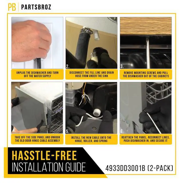 Alt view image 6 of 7 - Dishwasher Hinge Cable for LG LDS4821ST (2-Pack)