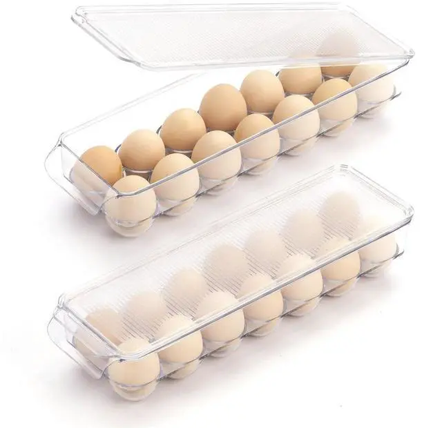 Main image of Egg Holder Container for Fridge with Lid and Handle, Clear Plastic Egg Storage Organizer Bins for Refrigerator, Stackable Tray Holds 14 Eggs. (28 Eggs, 2 Packs)