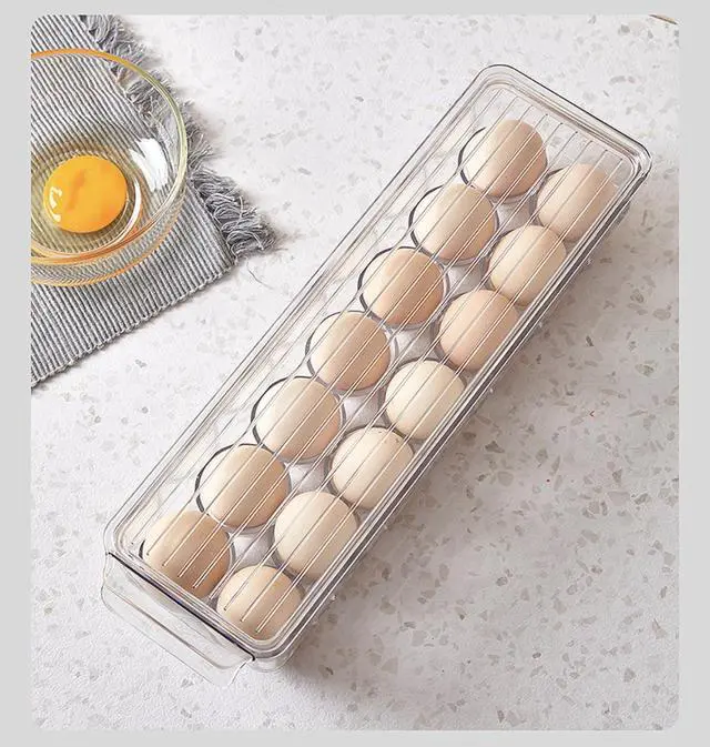 Alt view image 7 of 7 - Egg Holder Container for Fridge with Lid and Handle, Clear Plastic Egg Storage Organizer Bins for Refrigerator, Stackable Tray Holds 14 Eggs. (28 Eggs, 2 Packs)