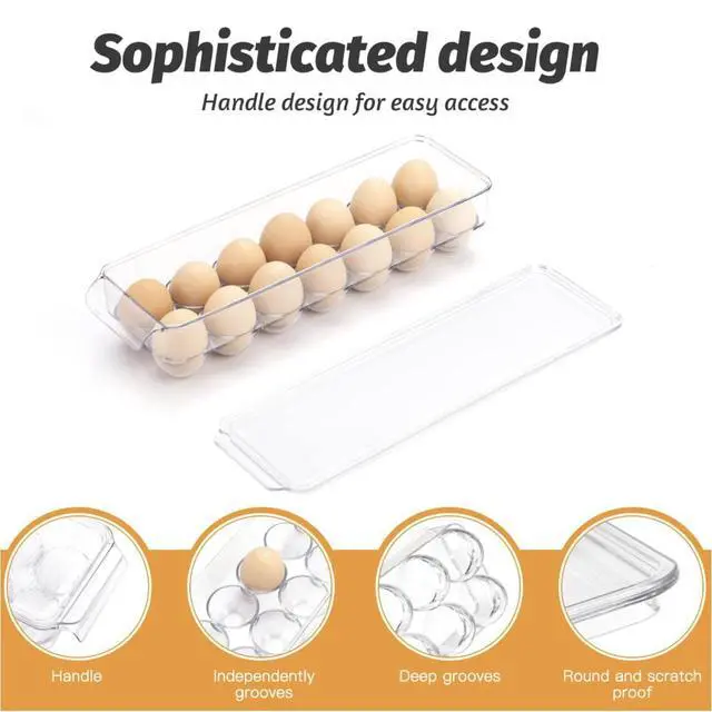 Alt view image 3 of 7 - Egg Holder Container for Fridge with Lid and Handle, Clear Plastic Egg Storage Organizer Bins for Refrigerator, Stackable Tray Holds 14 Eggs. (28 Eggs, 2 Packs)