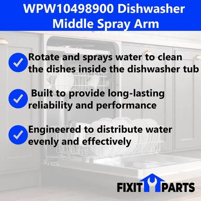 Alt view image 5 of 6 - WPW10498900 Dishwasher Middle Spray Arm for Whirlpool Maytag Dishwasher