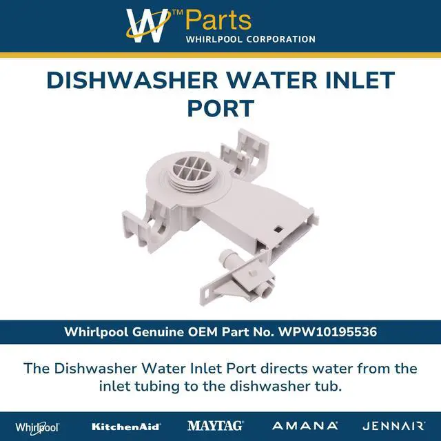 Alt view image 4 of 6 - Whirlpool WPW10195536 Genuine OEM Dishwasher Water Inlet Port Replacement Part - Replaces 8531325 and W10195536