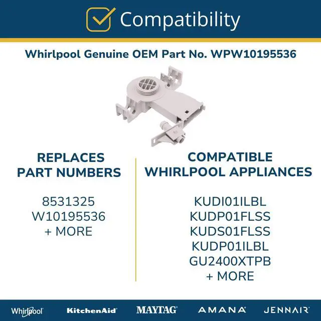 Alt view image 5 of 6 - Whirlpool WPW10195536 Genuine OEM Dishwasher Water Inlet Port Replacement Part - Replaces 8531325 and W10195536