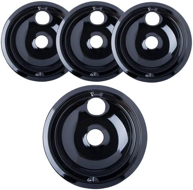 Main image of Made in the USA Porcelain Drip Pans (3) 6 WB31M20, (1) 8 WB31M19 Replacement for GE P119204XZ Style B Black