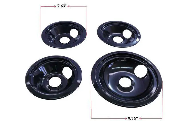 Alt view image 2 of 7 - Made in the USA Porcelain Drip Pans (3) 6 WB31M20, (1) 8 WB31M19 Replacement for GE P119204XZ Style B Black