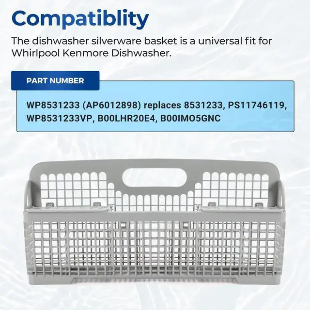 Alt view image 2 of 7 - 8531233 WP8562043 Dishwasher Silverware Basket Fit For Whirlpool Kenmore Dishwasher Replace for AP6012898 PS11746119 WP8531233VP B00LHR20E4 B00IMO5GNC Universal Gray