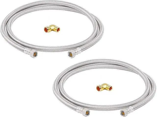 Main image of LeadFree 48-Inch Stainless Steel Dishwasher Hose for Cold/Hot Water hose connectors,3/8" Female Comp. x 3/8" Female Comp. Dishwasher Water Supply Line w/ 3/8" MIP x 3/8" Male Comp Elbow (2Ps)