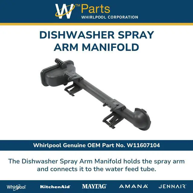Alt view image 4 of 6 - Whirlpool W11607104 Genuine OEM Dishwasher Spray Arm Manifold Replacement Part - Replaces W10340681