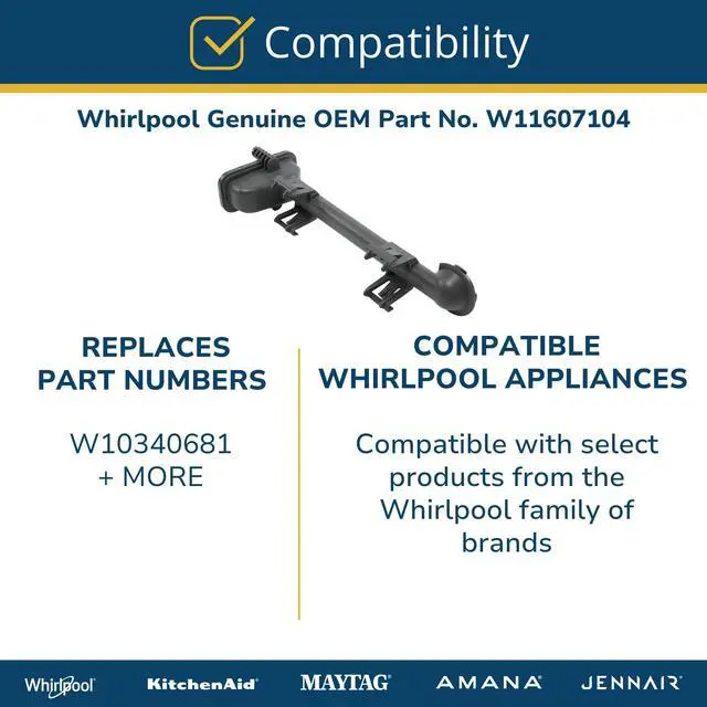 Alt view image 5 of 6 - Whirlpool W11607104 Genuine OEM Dishwasher Spray Arm Manifold Replacement Part - Replaces W10340681