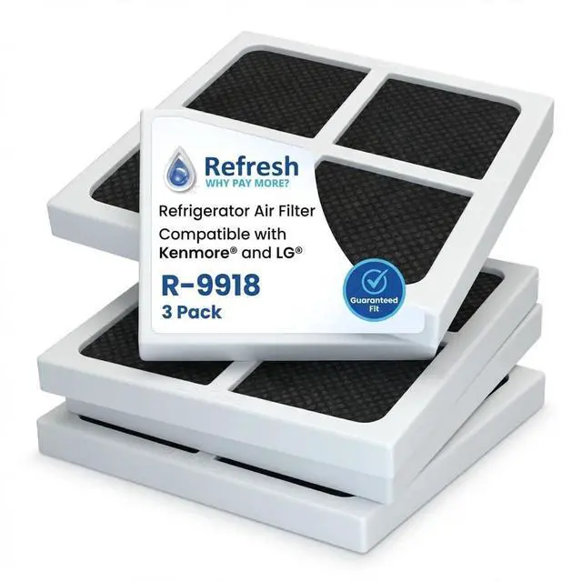 Main image of Refresh Refrigerator Air Filter Replacement for LG LT120F, 3-Pack | R-9918 replaces LG LT120F, ADQ73214402, ADQ73214404, Kenmore 46-9918; fits LG refrigerators; Activated Carbon Air Filter