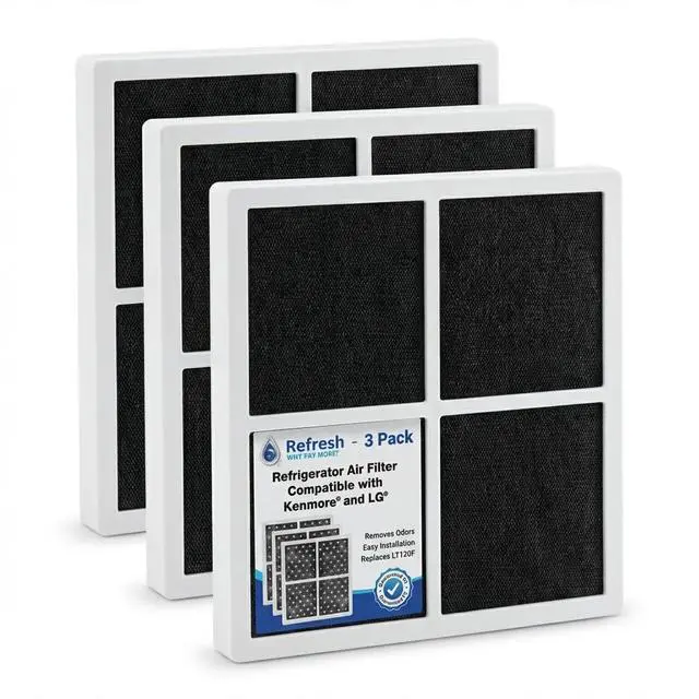 Alt view image 3 of 7 - Refresh Refrigerator Air Filter Replacement for LG LT120F, 3-Pack | R-9918 replaces LG LT120F, ADQ73214402, ADQ73214404, Kenmore 46-9918; fits LG refrigerators; Activated Carbon Air Filter