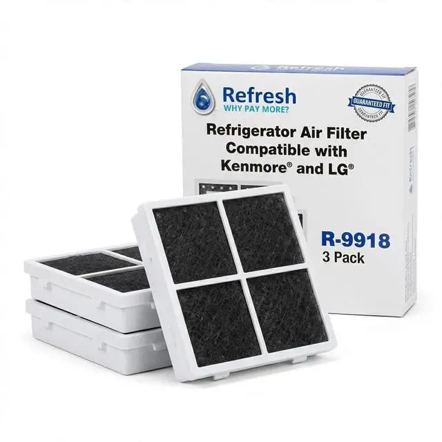 Alt view image 5 of 7 - Refresh Refrigerator Air Filter Replacement for LG LT120F, 3-Pack | R-9918 replaces LG LT120F, ADQ73214402, ADQ73214404, Kenmore 46-9918; fits LG refrigerators; Activated Carbon Air Filter