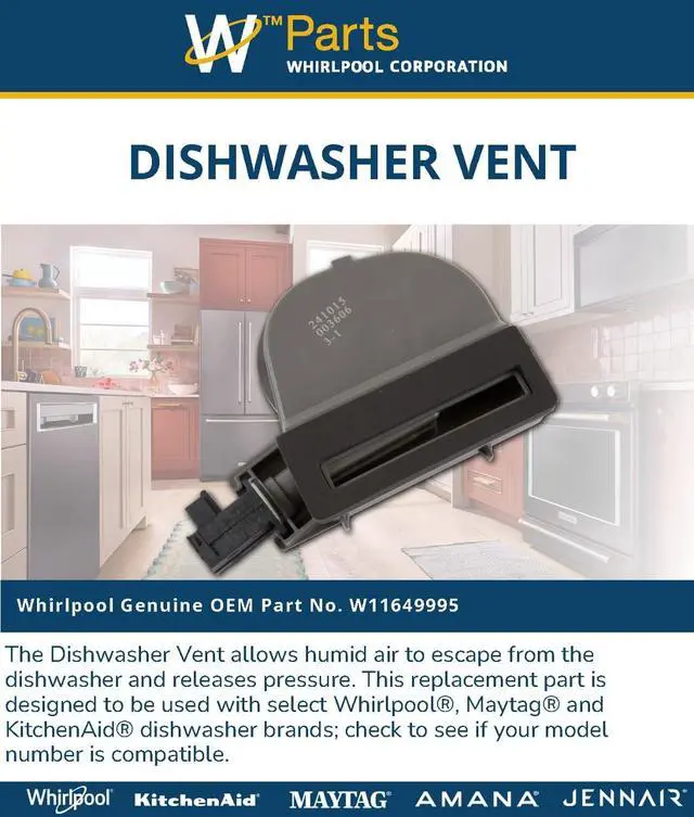 Alt view image 5 of 6 - Whirlpool W11649995 OEM Dishwasher Vent