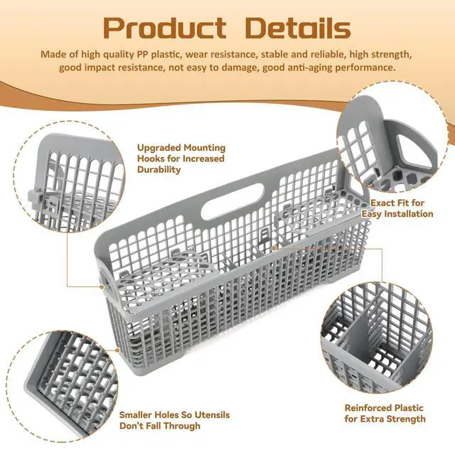 Alt view image 4 of 7 - WP8531233 8531233 Universal Dishwasher Silverware Basket Compatible with Whirlpool Kenmore Dishwasher Accessory AP6012898 PS11746119 WP8531233VP Replacement Utensil Rack Basket Gray