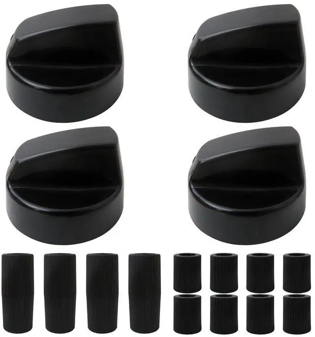 Main image of 4x Universal Control Knobs Replacement with 12x Adapters Fit for RVs, Campers, Camping Appliances - Black