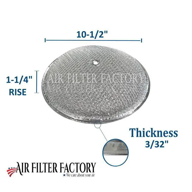 Alt view image 2 of 6 - 10-1/2 Inches x 1-1/4 Inch Rise With Center Hole Range Hood Aluminum Grease Dome Filters 2-Pack