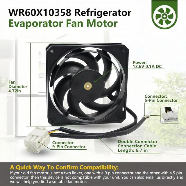 Alt view image 4 of 7 - WR60X10358 WR60X10339 for GE Condenser Fan Motor | Condenser Fan Motor, Do Not Damage Your Fridge, Compatible Only with Specific Models