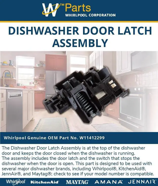 Alt view image 3 of 4 - Whirlpool W11412299 OEM Dishwasher Door Latch Assembly, Black