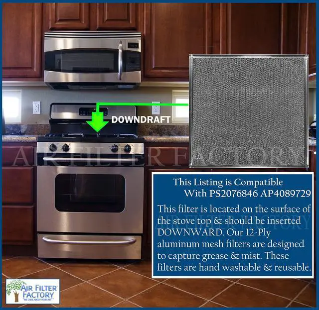 Alt view image 3 of 6 - Replacement For PS2076846 AP4089729 WP707929 8310P002-60 AP6010662 707926 Jenn Air 11.37 x 14 x 0.09 Inches Aluminum Mesh Grease 12-Layer Downdraft Filter 2-Pack