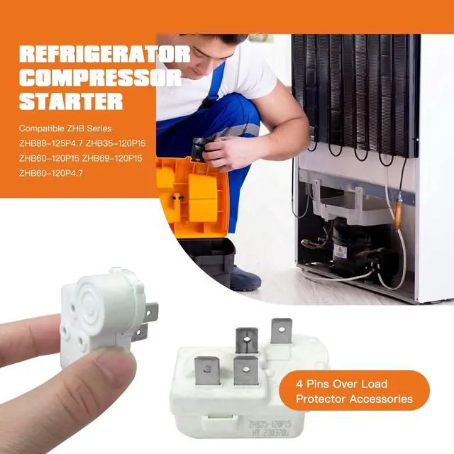 Alt view image 4 of 7 - Performance 4Pin Refrigerator Overload Protector PTC Starter Relay Fit for Siemens, Fit for Hotpoint, ZHB28-120P15 ZHB69-135P4.7 ZHB60-120P4.7 ZHB88-125P4.7 ZHB60-120P15, Fit for Samsung