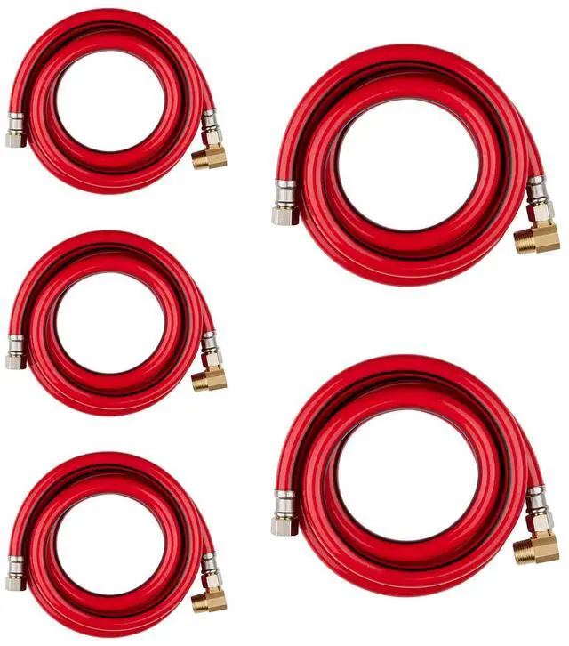 Main image of 5 Pack 6FT Red PVC Dishwasher Hose With 3/8" Comp x 3/8" MIP Brass 90 Degree Elbow,Flexible Water Line Connector for Standard Dishwashers 6FT
