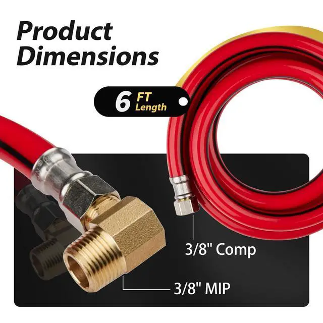 Alt view image 2 of 6 - 5 Pack 6FT Red PVC Dishwasher Hose With 3/8" Comp x 3/8" MIP Brass 90 Degree Elbow,Flexible Water Line Connector for Standard Dishwashers 6FT